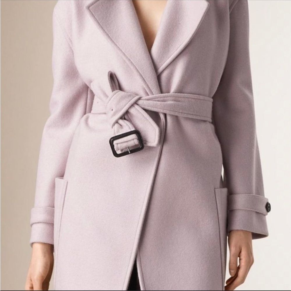 Burberry Wool Wrap Coat in Pale Orchid - Picture 4 of 16